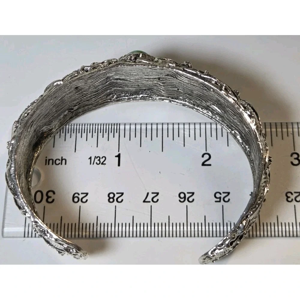 Silver Tone Faux Turquoise Stone Leaf Detail Large Chunky Cuff Bracelet‎ 6